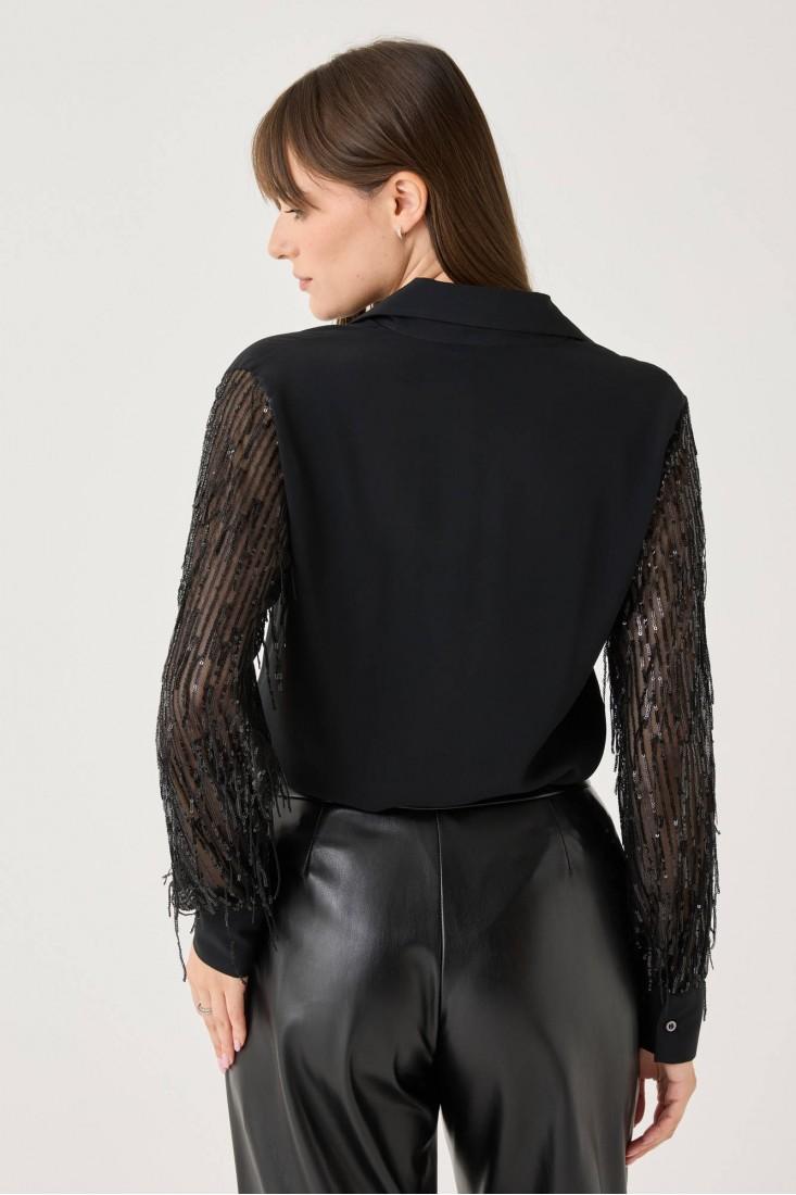 Zanetti 1965 Camicia Con Maniche Trasparenti E Applicazioni