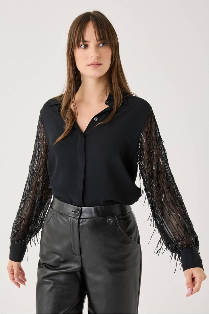 Zanetti 1965 Camicia con maniche trasparenti e applicazioni