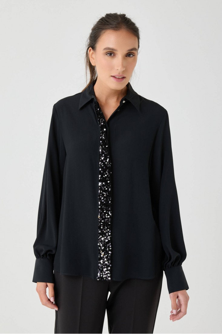 Zanetti 1965 Camicia con paillettes in crepe de chine