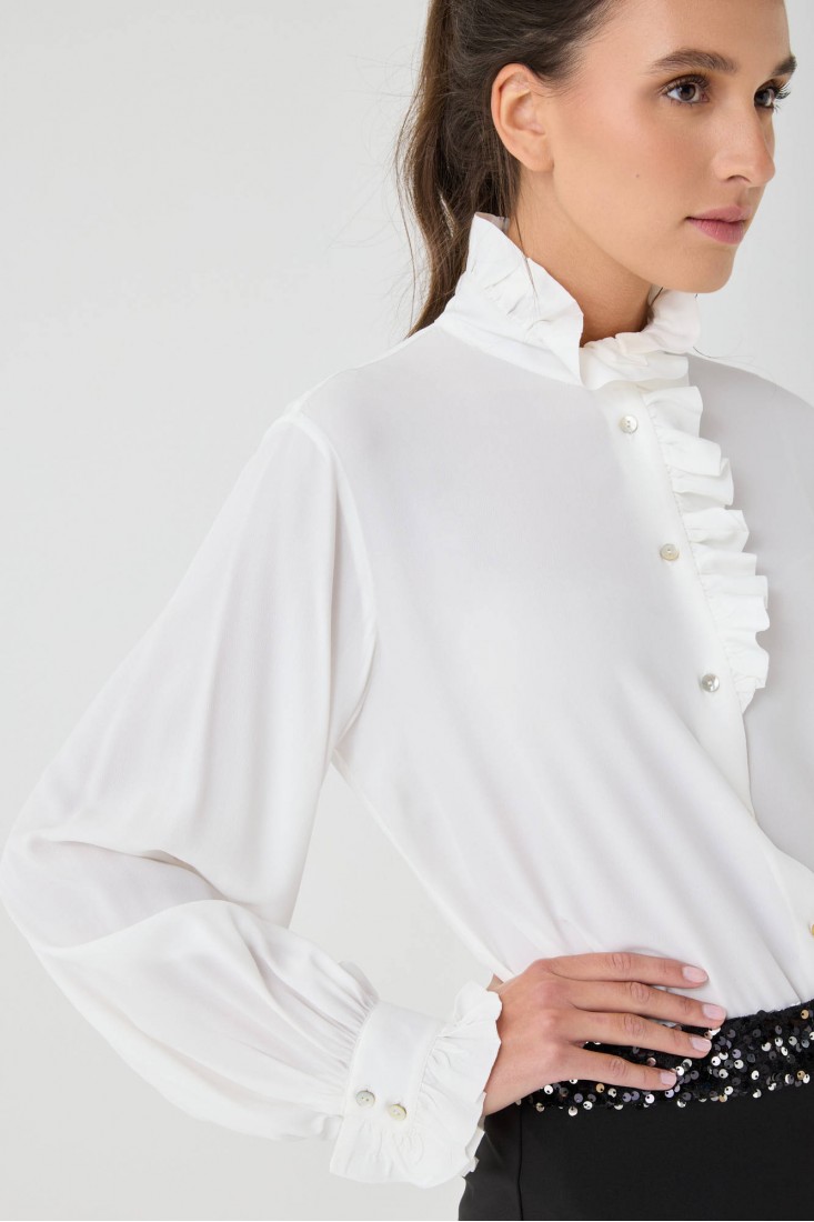 Zanetti 1965 Camicia In Crepe De Chine Di Seta Con Rouche