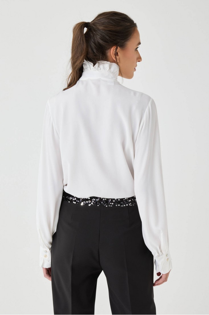 Zanetti 1965 Camicia In Crepe De Chine Di Seta Con Rouche