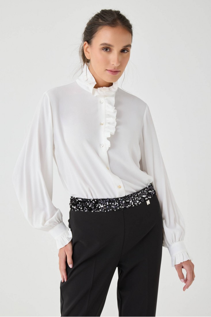 Zanetti 1965 Camicia in crepe de chine di seta con rouche