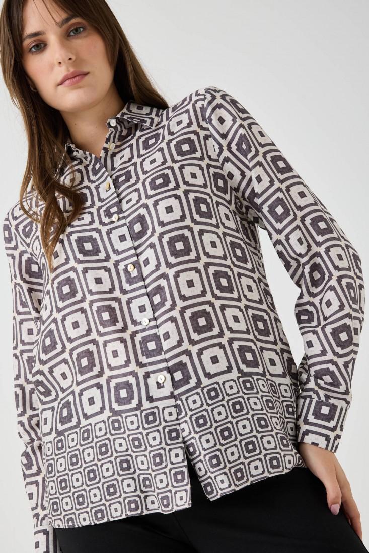 Zanetti 1965 Camicia In Viscosa Con Stampa Geometrica