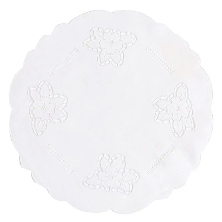 Zenoni & ColombiCentrino Centrotavola Rotondo Ricamato A Mano In Misto Lino E Cotone Made In Italy Variante Vanessa