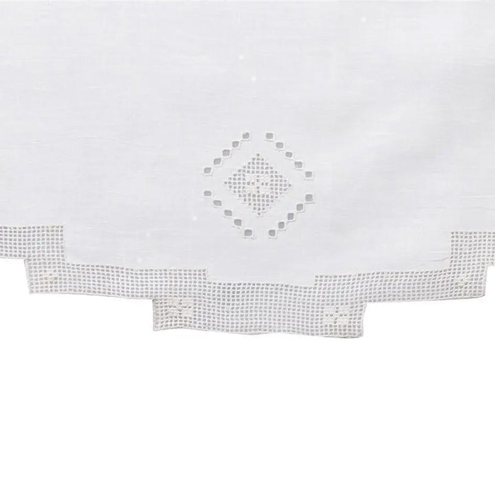 Zenoni & ColombiCentrino Centrotavola Rotondo Ricamato A Mano In Puro Lino Made In Italy Variante Etruria