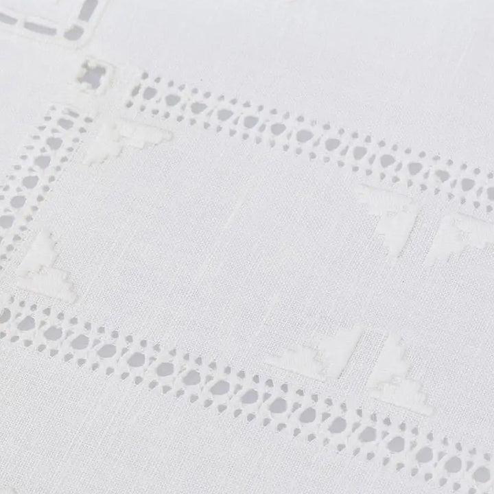 Zenoni & ColombiCentrino Ricamato A Mano In Lino Made In Italy Variante Punto Antico Italiano (2 Pezzi)