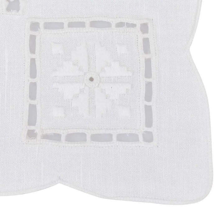 Zenoni & ColombiCentrino Ricamato A Mano In Lino Made In Italy Variante Punto Antico Italiano (2 Pezzi)