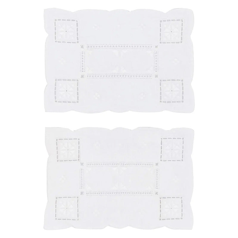 Zenoni & ColombiCentrino ricamato a mano in Lino Made in Italy variante Punto antico italiano (2 pezzi)