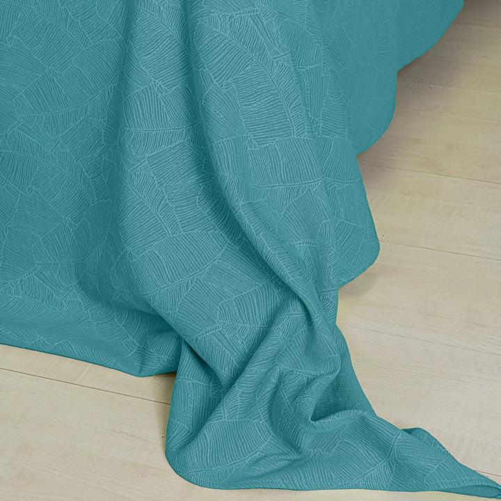 Zenoni & ColombiCompleto Copriletto Con Federe In Cotone Jacquard Giungla Azzurro Acqua