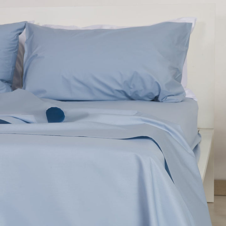 Zenoni & ColombiCompleto Lenzuola In 100% Cotone Percalle Azzurro Orizzonte