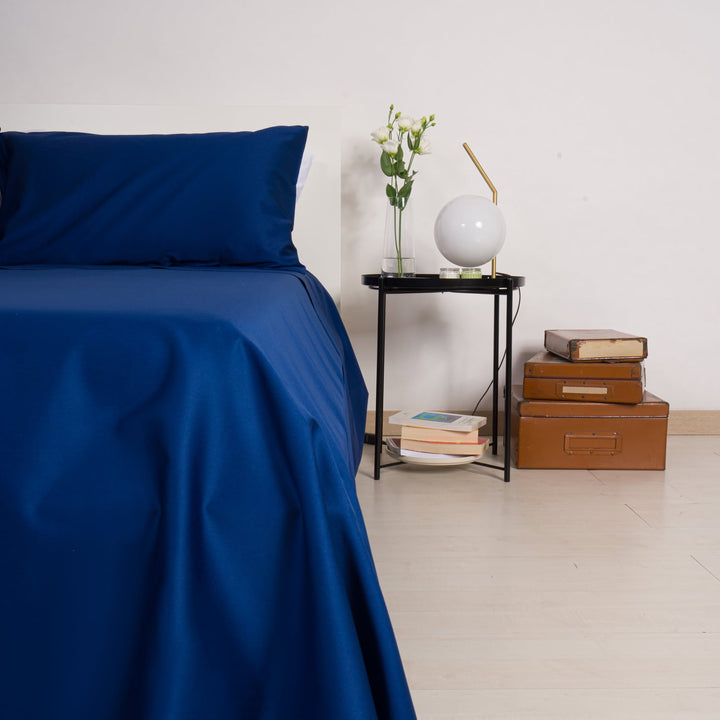 Zenoni & ColombiCompleto Lenzuola In 100% Raso Di Cotone Blu Oltremare
