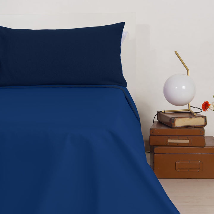 Zenoni & ColombiCompleto Lenzuola Matrimoniale Con Balza In Jacquard Keppler Blu