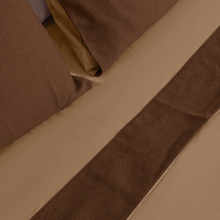 Zenoni & ColombiCompleto Lenzuola Matrimoniale Con Balza In Jacquard Keppler Nocciola