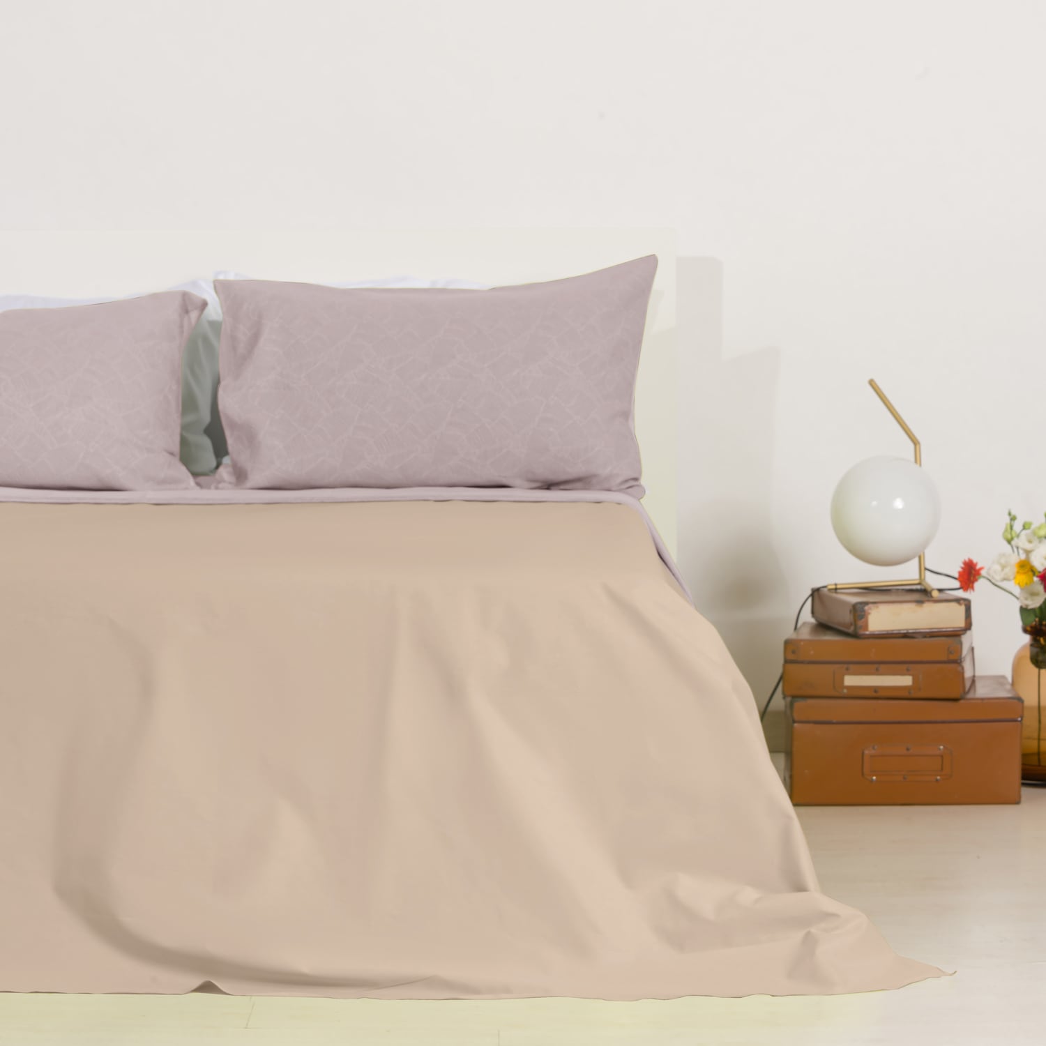 Zenoni & ColombiCompleto Lenzuola Matrimoniale con balza in Jacquard Giungla Tortora