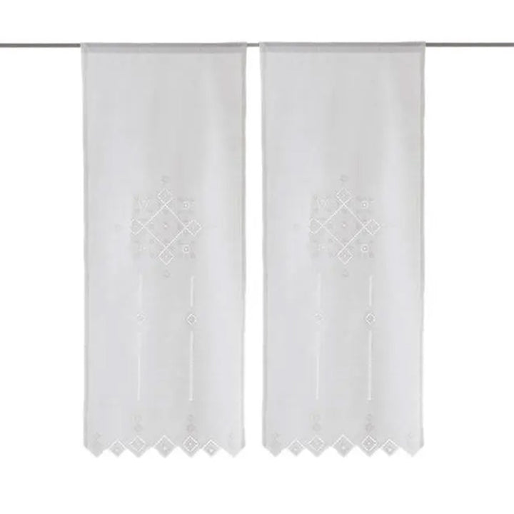 Zenoni & ColombiCoppia Di Tende Ricamate A Mano In Misto Lino Made In Italy Variante Punto Antico Italiano