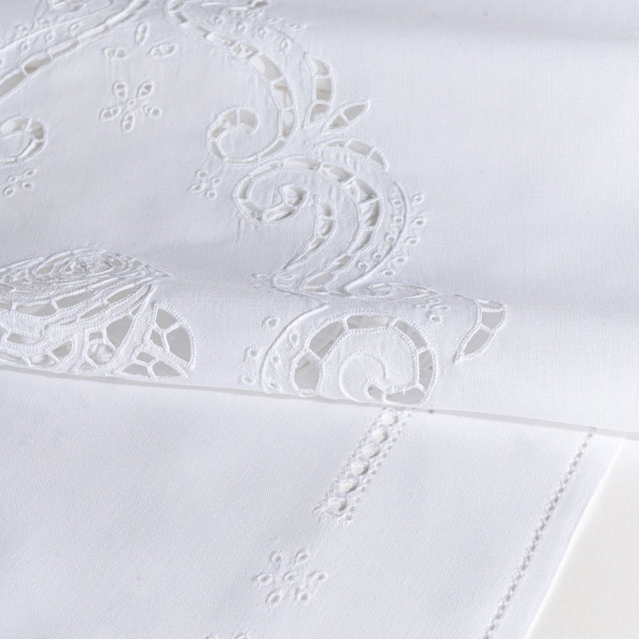 Zenoni & ColombiCoppia Di Tende Ricamate A Mano In Misto Lino Made In Italy Variante Mary's Rose