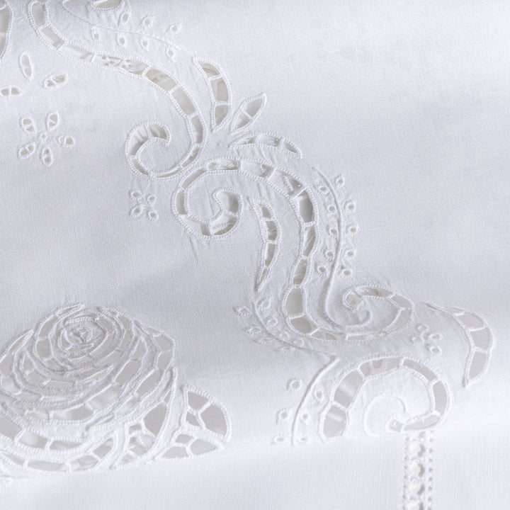 Zenoni & ColombiCoppia Di Tende Ricamate A Mano In Misto Lino Made In Italy Variante Mary's Rose