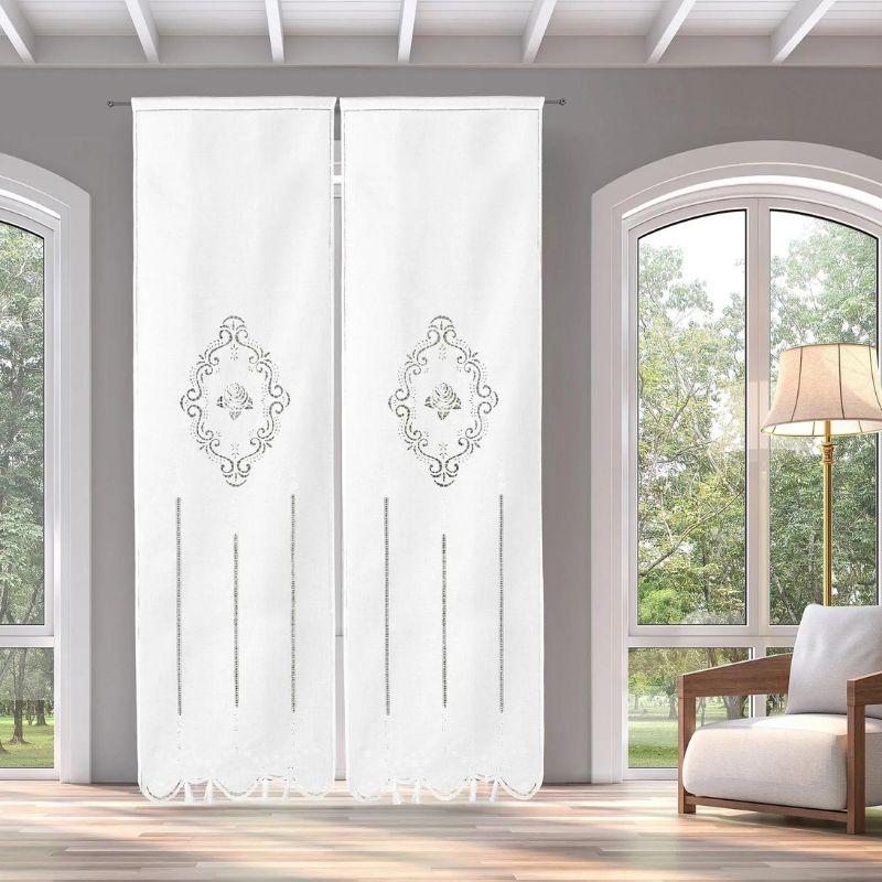 Zenoni & ColombiCoppia di Tende ricamate a mano in misto Lino Made in Italy variante Mary's Rose