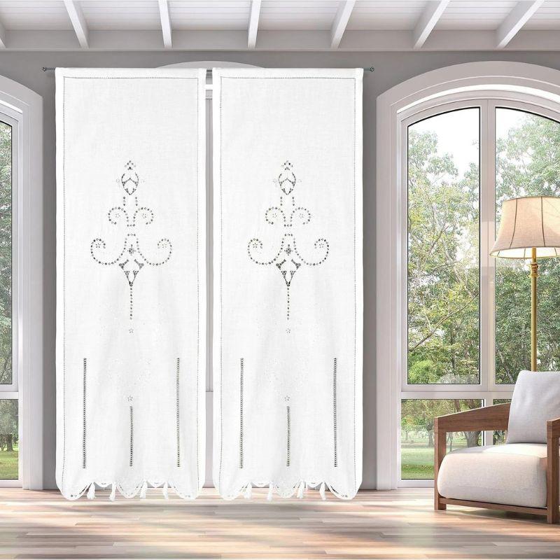 Zenoni & ColombiCoppia di Tende ricamate a mano in misto Lino Made in Italy variante Toscano 400