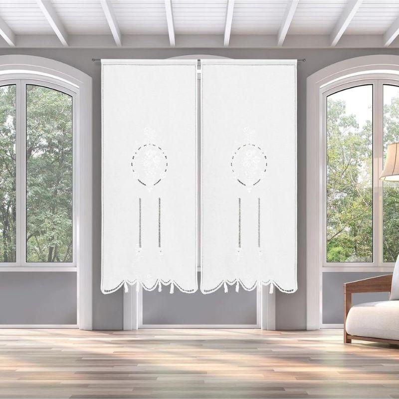 Zenoni & ColombiCoppia di Tende ricamate a mano in misto Lino Made in Italy variante Italiano 800