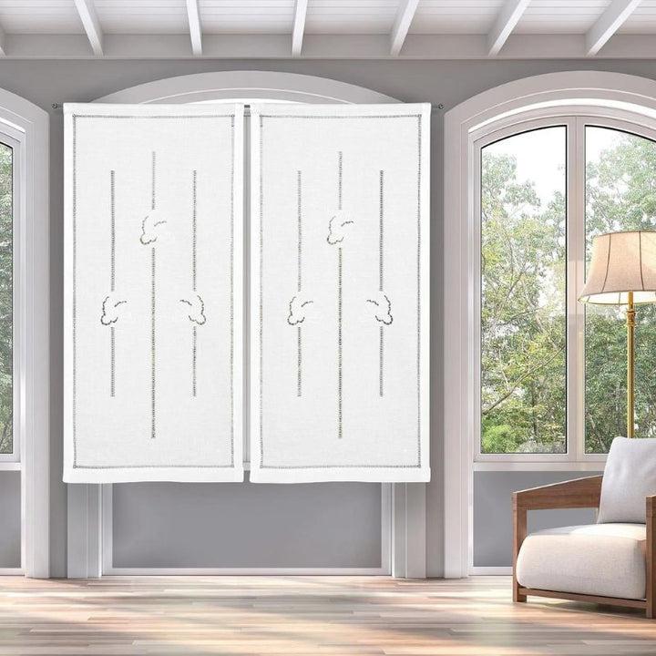 Zenoni & ColombiCoppia Di Tende Ricamate A Mano In Misto Lino Made In Italy Variante Butterfly