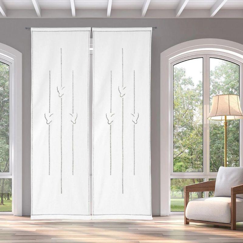 Zenoni & ColombiCoppia di Tende ricamate a mano in misto Lino Made in Italy variante Butterfly