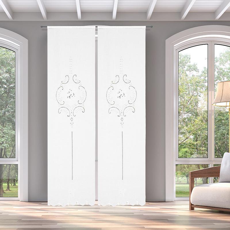 Zenoni & ColombiCoppia di tende ricamate a mano in misto Lino Made in Italy variante Isabelle