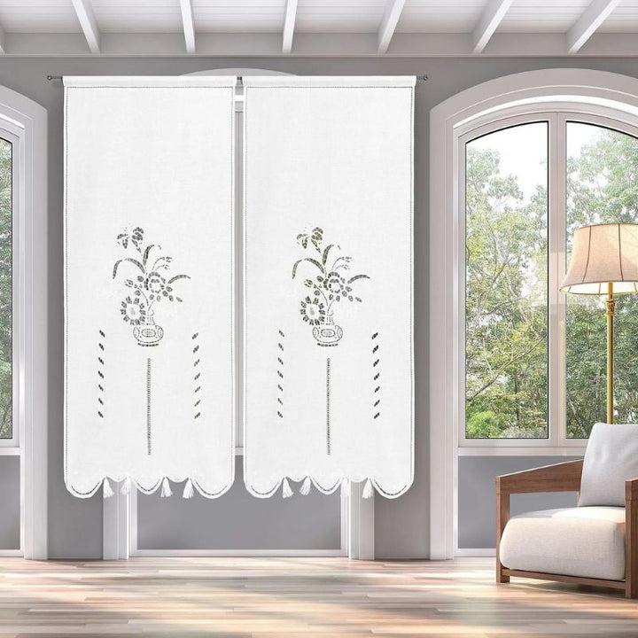 Zenoni & ColombiCoppia Di Tende Ricamate A Mano In Misto Lino Made In Italy Variante Italiano 600