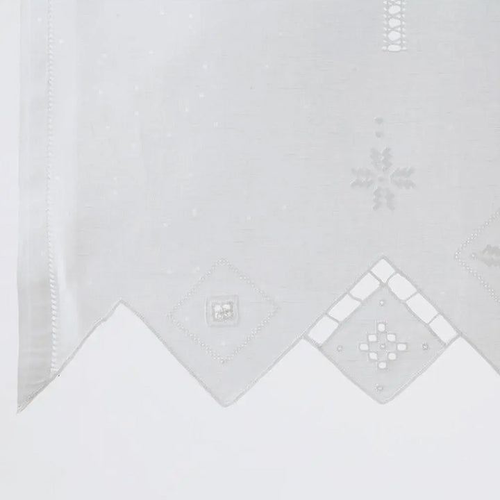 Zenoni & ColombiCoppia Di Tende Ricamate A Mano In Misto Lino Made In Italy Variante Punto Antico Toscano