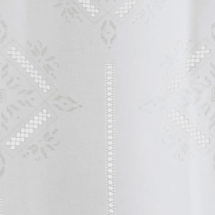 Zenoni & ColombiCoppia Di Tende Ricamate A Mano In Misto Lino Made In Italy Variante Punto Antico Toscano