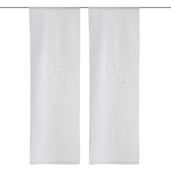 Zenoni & ColombiCoppia Di Tende Ricamate A Mano In Misto Lino Made In Italy Variante Punto Antico Toscano