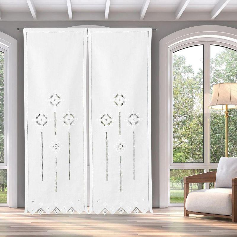 Zenoni & ColombiCoppia di Tende ricamate a mano in misto Lino Made in Italy variante Punto Antico Toscano