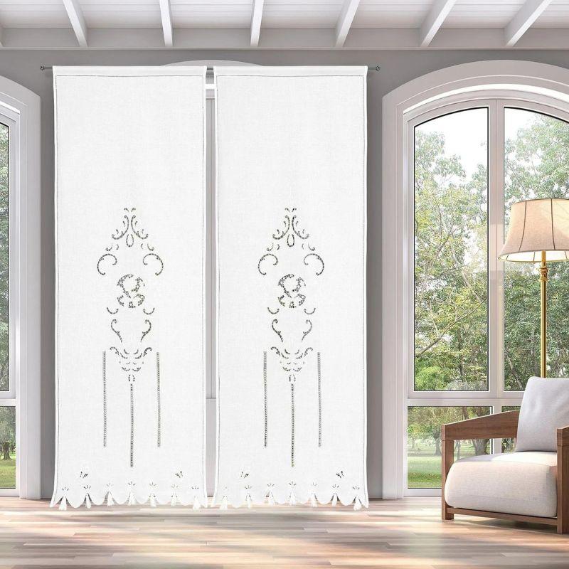 Zenoni & ColombiCoppia di Tende ricamate a mano in misto Lino Made in Italy variante Belle Epoque