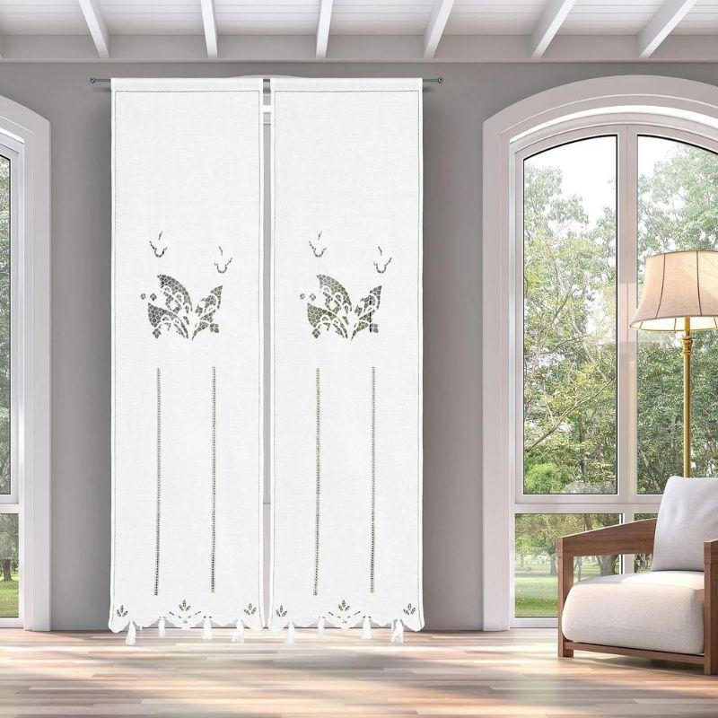 Zenoni & ColombiCoppia di Tende ricamate a mano in misto Lino Made in Italy variante Fenice