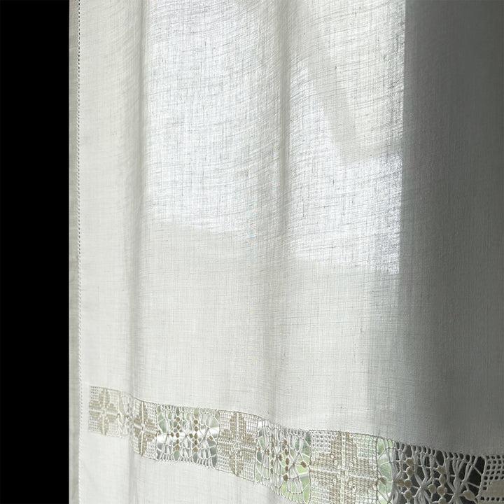 Zenoni & ColombiCoppia Di Tende Ricamate A Mano In Misto Lino Made In Italy Variante Daniela
