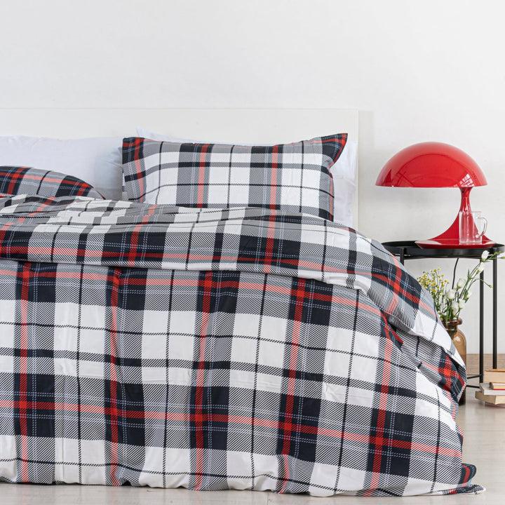 Zenoni & ColombiCopripiumino Glasgow In 100% Raso Di Cotone Stampato Fantasia Tartan Con Federe