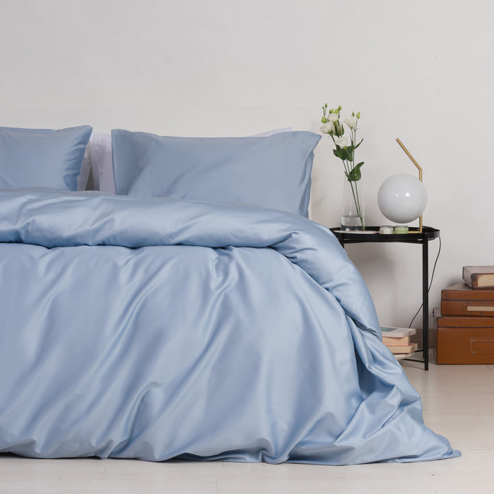 Zenoni & ColombiCopripiumino In 100% Raso Di Cotone Azzurro Orizzonte Con Federe