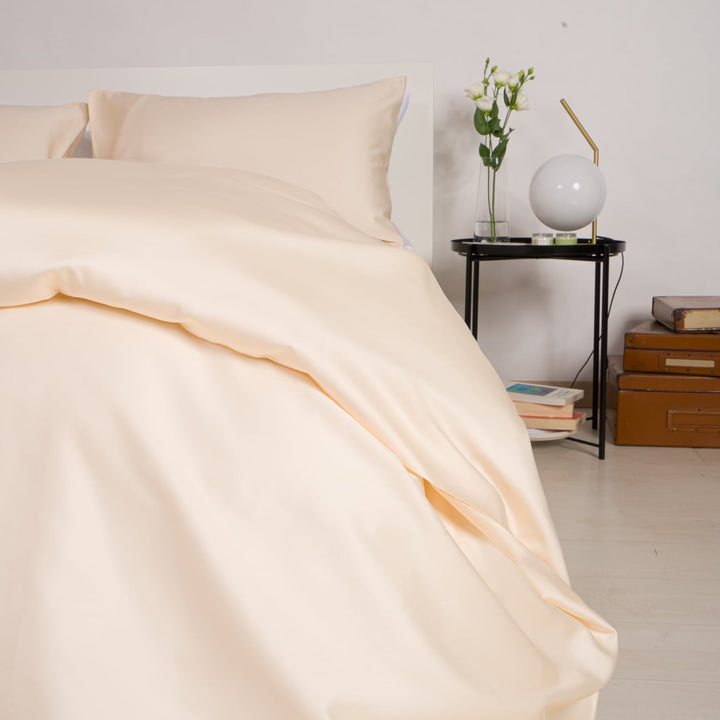 Zenoni & ColombiCopripiumino In 100% Raso Di Cotone Beige Crema Con Federe