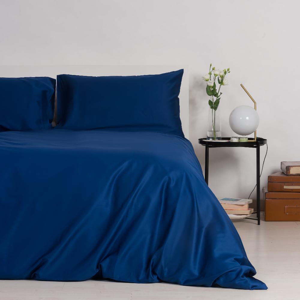 Zenoni & ColombiCopripiumino in 100% Raso di Cotone Blu Oltremare con Federe