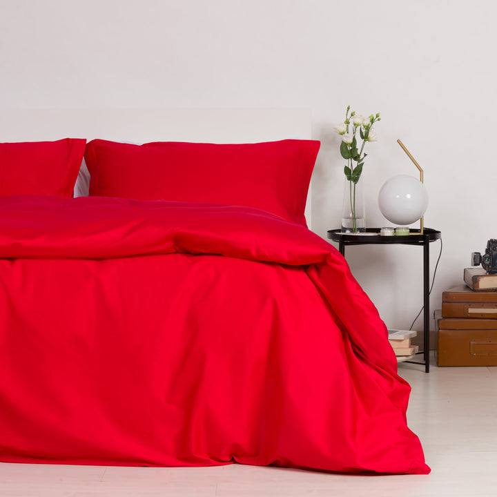 Zenoni & ColombiCopripiumino In 100% Raso Di Cotone Rosso Con Federe