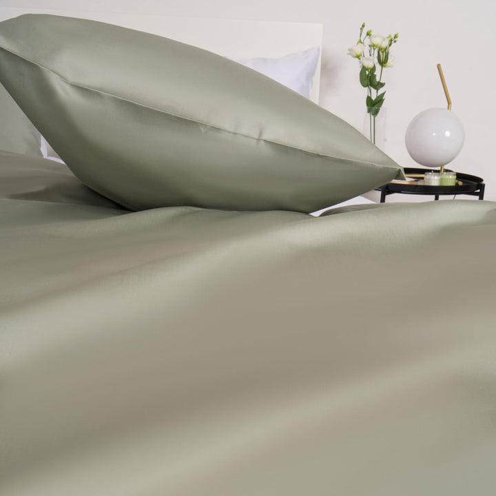 Zenoni & ColombiCopripiumino In 100% Raso Di Cotone Verde Salvia Con Federe