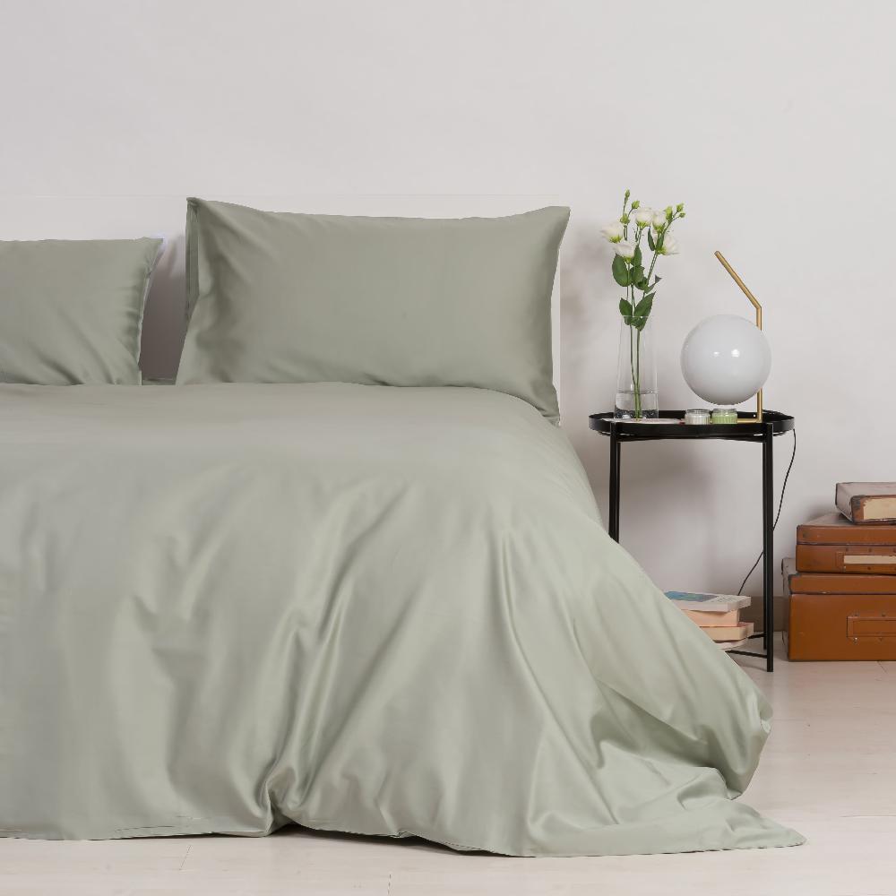 Zenoni & ColombiCopripiumino in 100% Raso di Cotone Verde Salvia con Federe