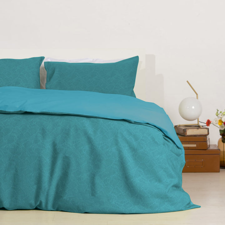 Zenoni & ColombiCopripiumino In Cotone Con Federe Jacquard Giungla Azzurro Acqua