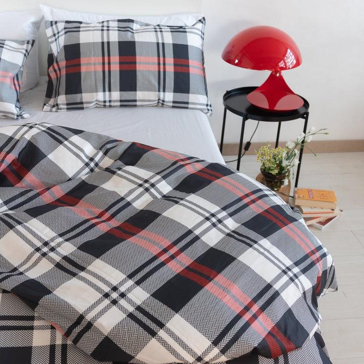 Zenoni & ColombiCopripiumino Liverpool In 100% Raso Di Cotone Stampato Fantasia Tartan Con Federe