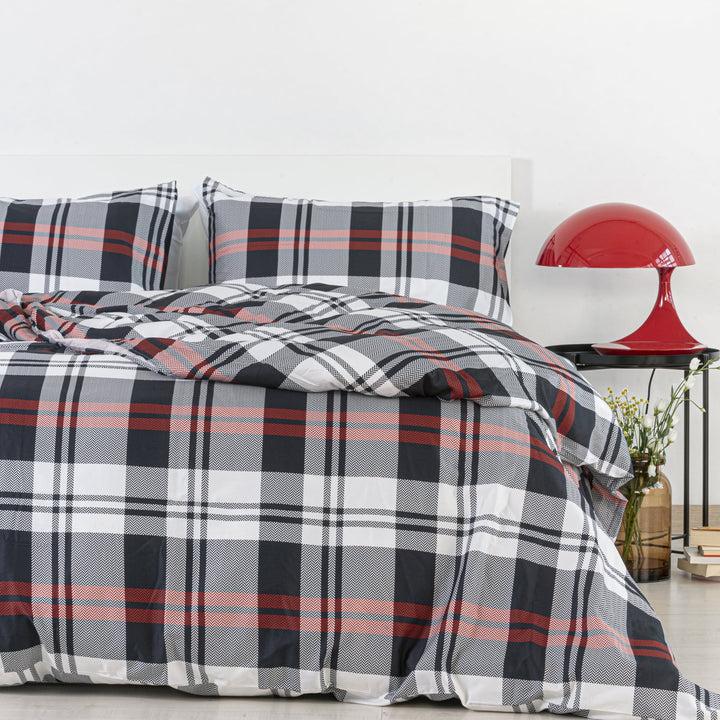 Zenoni & ColombiCopripiumino Liverpool In 100% Raso Di Cotone Stampato Fantasia Tartan Con Federe