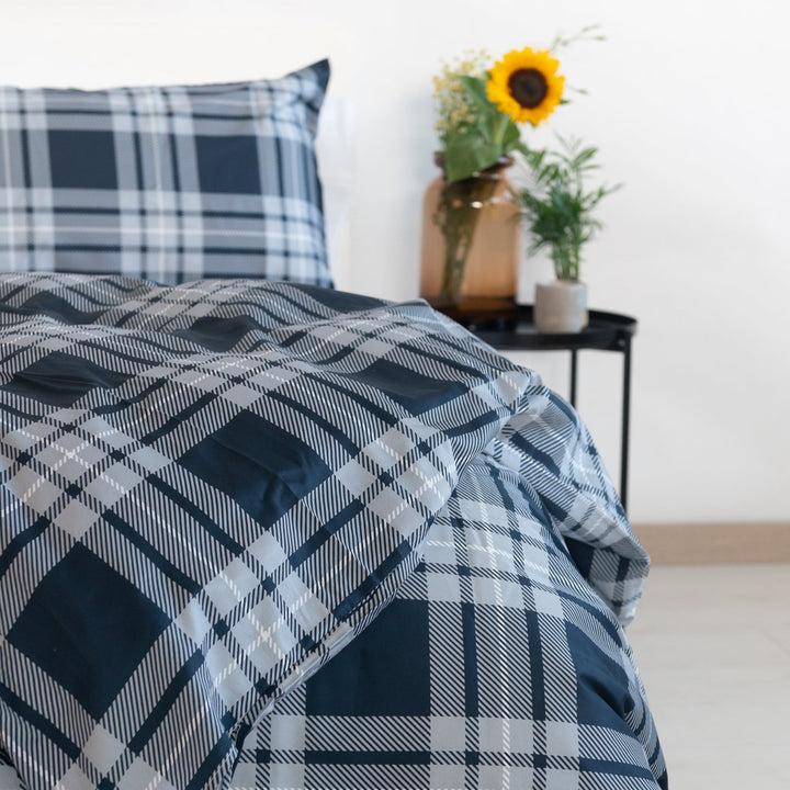 Zenoni & ColombiCopripiumino Newport Blu In 100% Raso Di Cotone Stampato Fantasia Tartan Con Federe