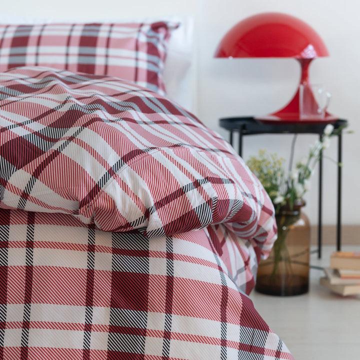 Zenoni & ColombiCopripiumino Newport Rosso In 100% Raso Di Cotone Stampato Fantasia Tartan Con Federe