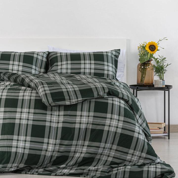 Zenoni & ColombiCopripiumino Newport Verde In 100% Raso Di Cotone Stampato Fantasia Tartan Con Federe