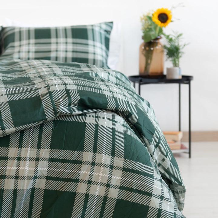 Zenoni & ColombiCopripiumino Newport Verde In 100% Raso Di Cotone Stampato Fantasia Tartan Con Federe