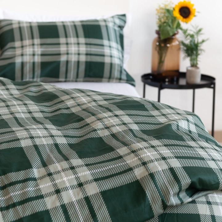 Zenoni & ColombiCopripiumino Newport Verde In 100% Raso Di Cotone Stampato Fantasia Tartan Con Federe